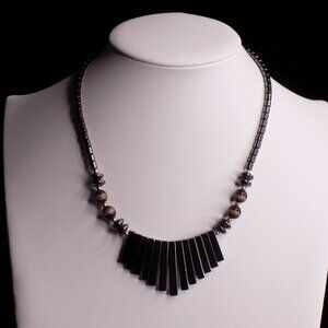 Vintage Hematite Necklace Glass Stones Barrel Clasp 16 Inch